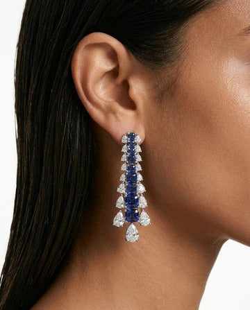 Maharani Heart Sapphire & Diamond Necklace Set & Basma Sapphire and Diamond-Like Zircon Drop Pendant Statement Necklace Set (2 Necklace & 2 Earrings)