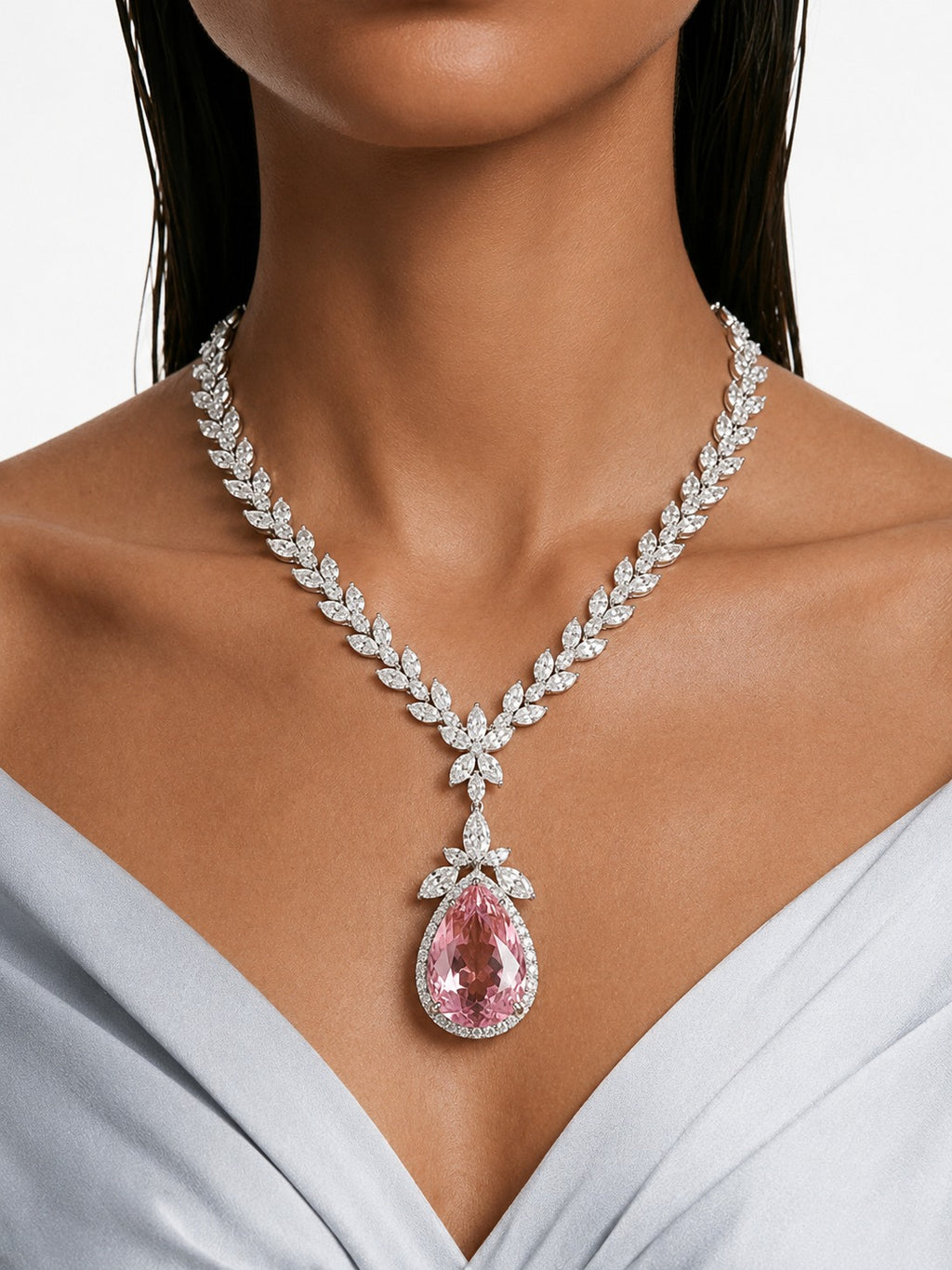 Pink Elliptic Dimonte Necklace Set (Necklace & Earrings)