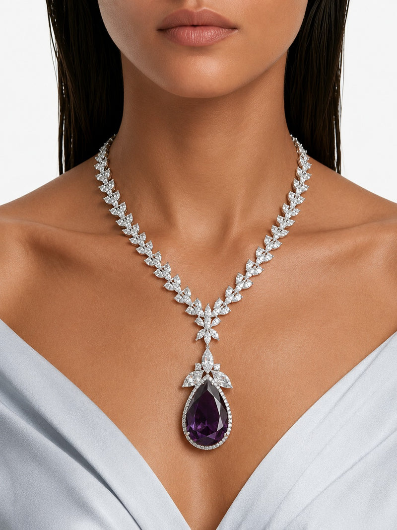 Purple Elliptic Dimonte Necklace Set (Necklace & Earrings)