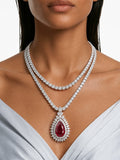 Veloura Ruby & Diamond Like Zircon Double-Layer Necklace Set (Necklace & Earrings)