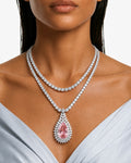 Veloura Pink Diamond & Diamond Like Zircon Double-Layer Necklace Set (Necklace & Earrings)