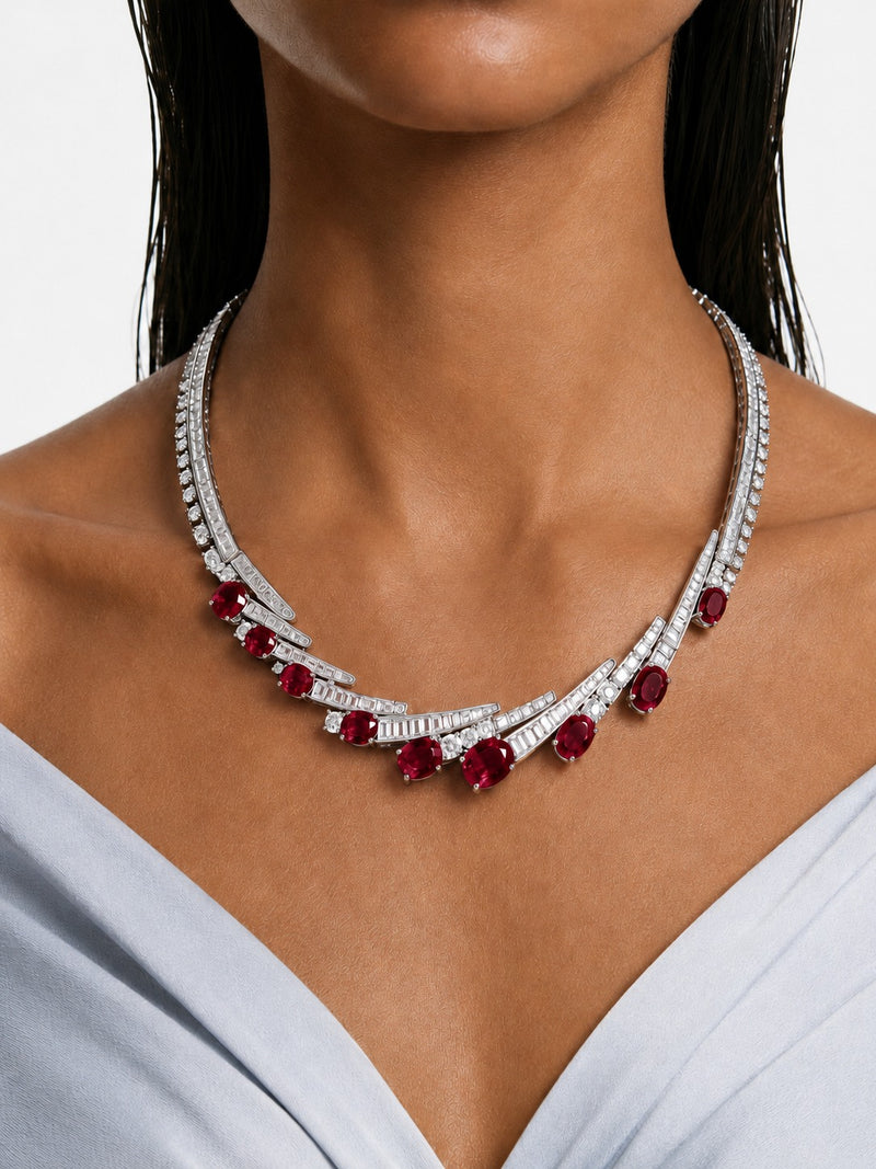 Ruby Elara Diamond-Like Zircon Necklace Set (Necklace & Earrings)