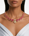 Jharokha Ruby Diamond-Like Zircon Statement Pendant Necklace Set (Necklace & Earrings)