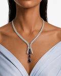 Azure Sapphire Droplets Diamond-Like Zircon Statement Pendant Necklace Set (Necklace & Earrings)
