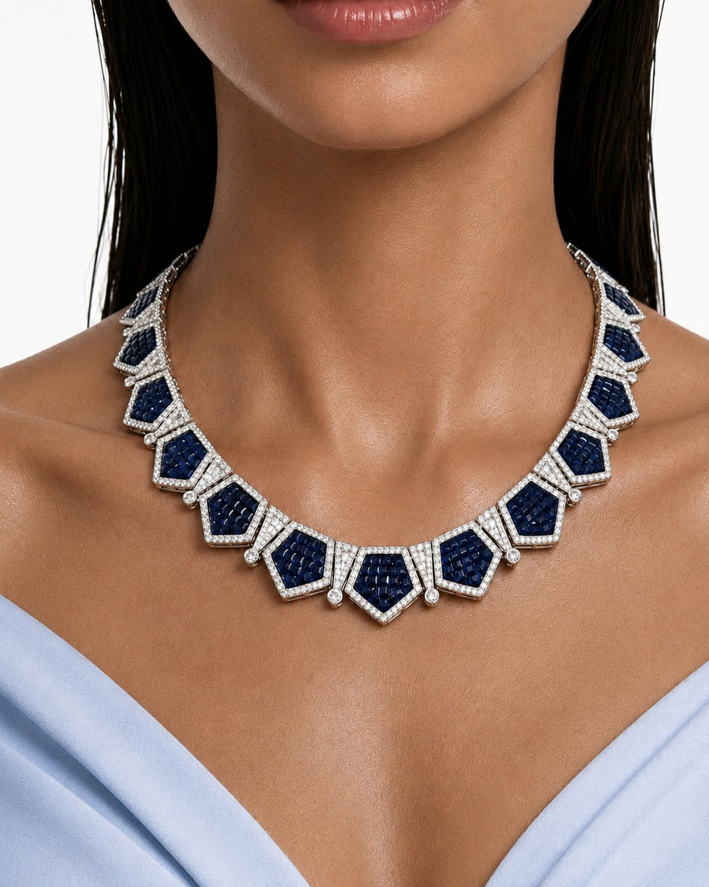 Montverde Sapphire Diamond-Like Zircon Statement Pendant Necklace Set (Necklace & Earrings)