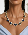 Monarch Sapphire Diamond-Like Zircon Statement Pendant Necklace Set (Necklace & Earrings)