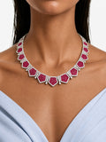 Montverde Ruby Diamond-Like Zircon Statement Pendant Necklace Set (Necklace & Earrings)