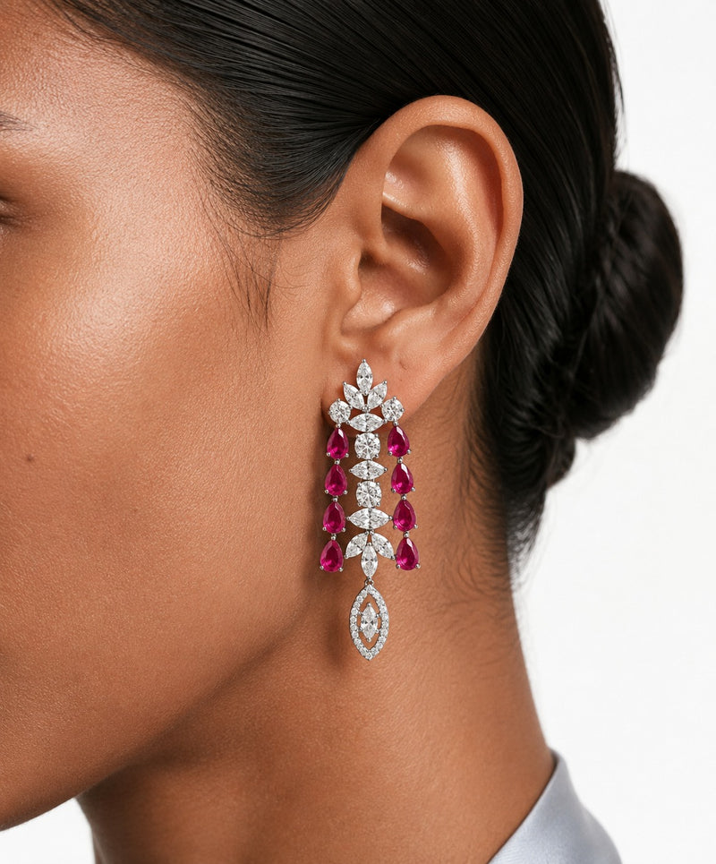 Imperia Ruby And Diamond-Like Zircon Statement Necklace Set (Necklace & Earrings)