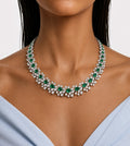 Eden Floral Emerald & Diamond-Like Zircon Statement Necklace Set (Necklace & Earrings)