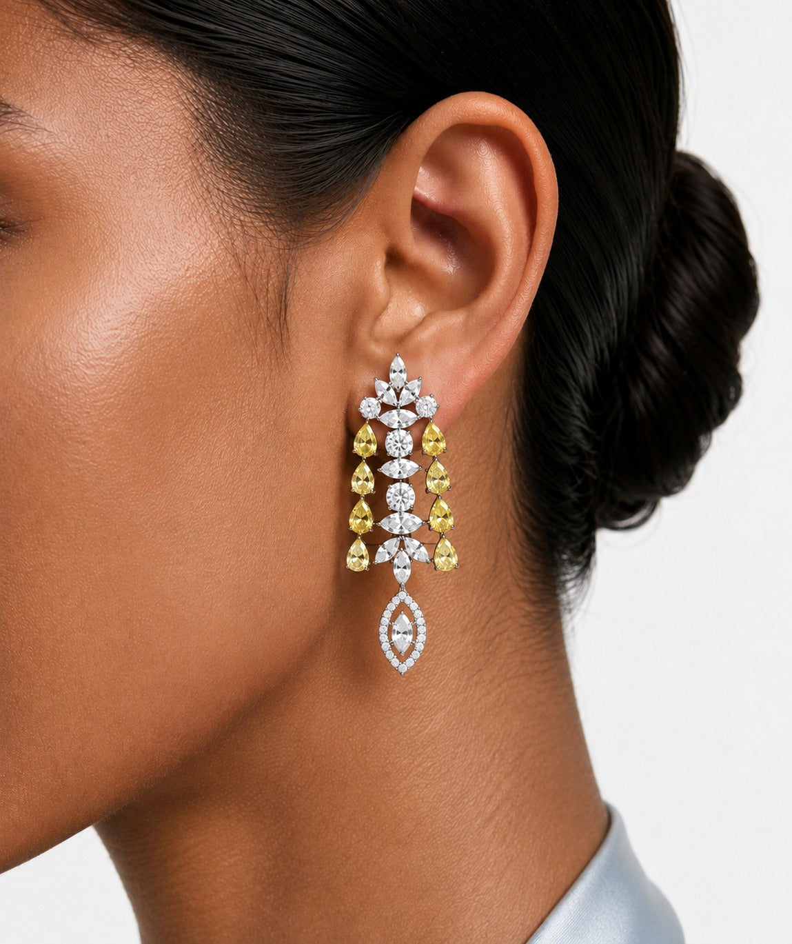 Imperia Citrine And Diamond-Like Zircon Statement Necklace Set (Necklace & Earrings)