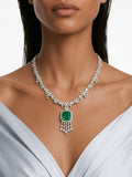 Regalia Emerald Square Diamond-Like Zircon Statement Pendant Necklace Set (Necklace & Earrings)
