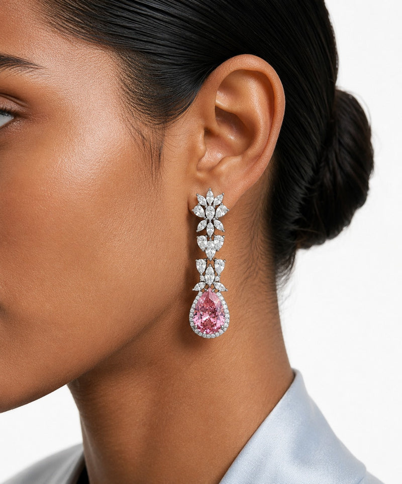 Pink Elliptic Dimonte Necklace Set (Necklace & Earrings)