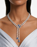 Roselle Drop Necklace Sapphire and Diamond-Like Zircon Statement Necklace Set (Necklace & Earrings)