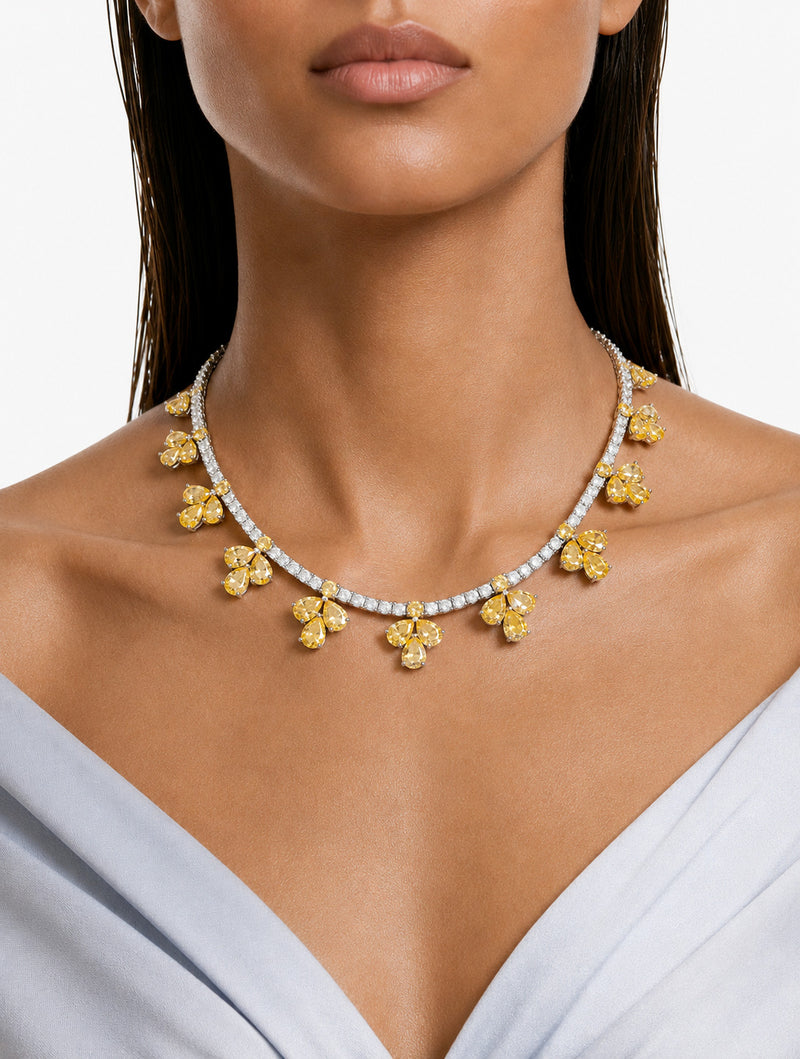 Fiorella Citrine Diamond-Like Zircon Statement Pendant Necklace Set (Necklace & Earrings)