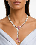 Roselle Drop Necklace Ruby and Diamond-Like Zircon Statement Necklace Set (Necklace & Earrings)