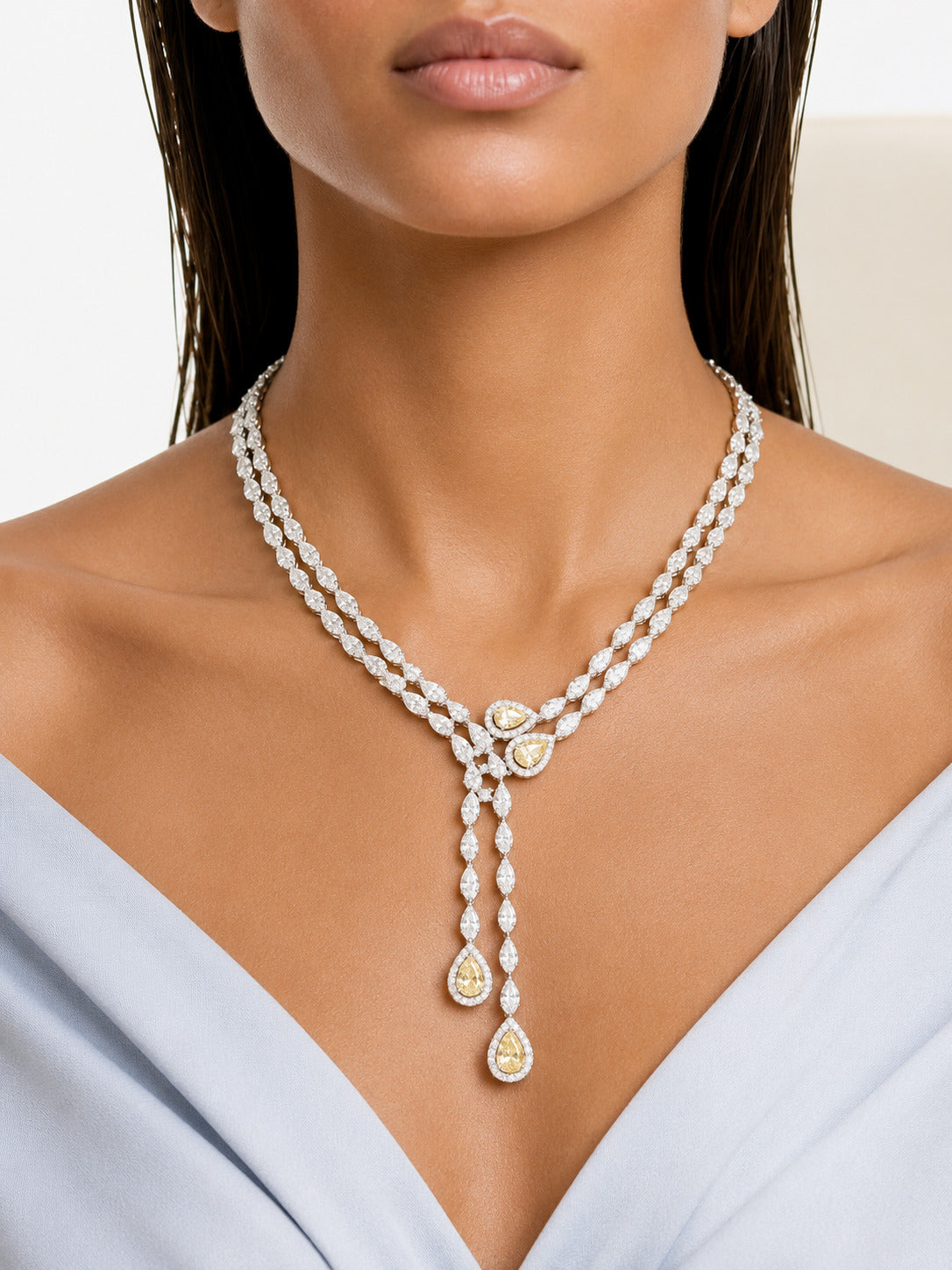 Roselle Drop Necklace Citrine and Diamond-Like Zircon Statement Necklace Set (Necklace & Earrings)