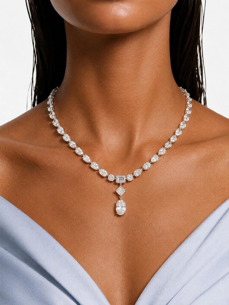 The Adore Necklace Diamond-Like Zircon Statement Necklace Set (Necklace & Earrings)