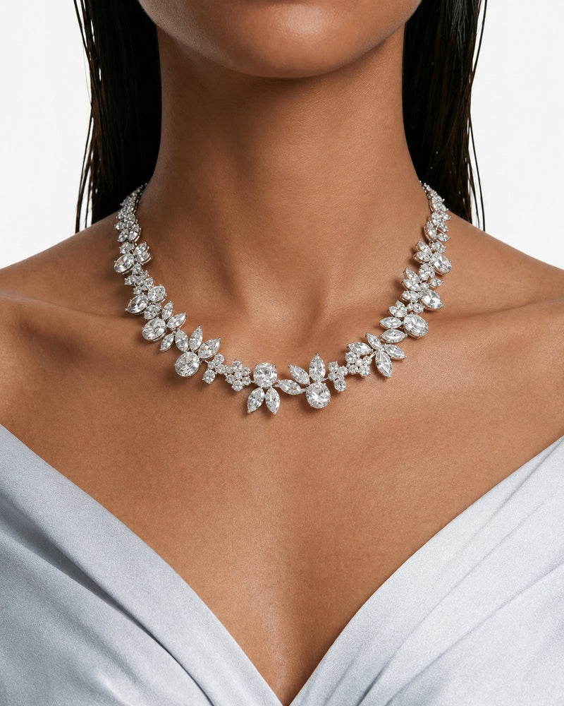 The Ivy Diamond-Like Zircon Statement Necklace Set (Necklace & Earrings)