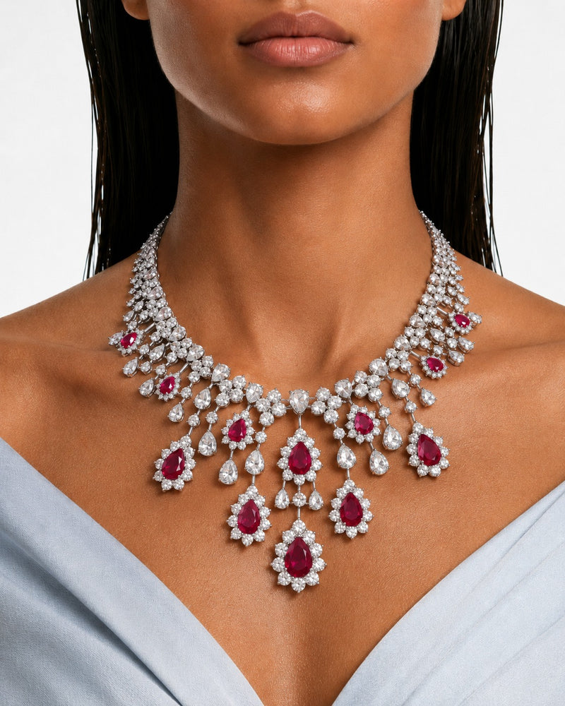 Ruby Diamond Drops Necklace Set – Necklace & Earrings