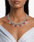 Vivienne Fan Ruby Drop & Diamond-Like Zircon Statement Necklace Set (Necklace & Earrings)