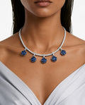 Colette Sapphire Bloom & Diamond-Like Zircon Statement Pendant Necklace Set (Necklace & Earrings)
