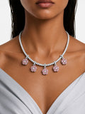 Colette Pink Bloom & Diamond-Like Zircon Statement Pendant Necklace Set (Necklace & Earrings)