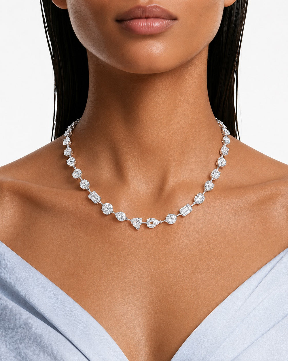 The Promise Diamond-Like Zircon Setting Statement Necklace Set (Necklace & Earrings)