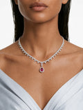 Alya Ruby Teardrop Diamond-Like Zircon Statement Necklace Set (Necklace & Earrings)