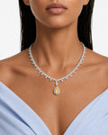 Alya Citrine Teardrop Diamond-Like Zircon Statement Necklace Set (Necklace & Earrings)