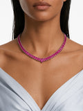 Zayna Baguette Ruby & Zircon Diamond Single Line Tennis Necklace Set (Necklace & Earrings)
