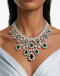 Hijl Emerald & Diamond Like Drops Necklace Set (Necklace & Earrings)