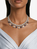 Vivienne Fan Sapphire Drop & Diamond-Like Zircon Statement Necklace Set (Necklace & Earrings)