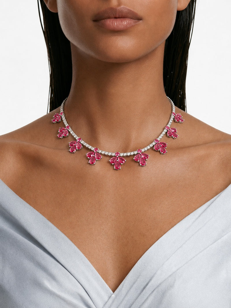 Fiorella Ruby Diamond-Like Zircon Statement Pendant Necklace Set (Necklace & Earrings)