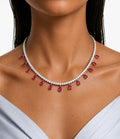 Inaya Ruby Drops & Zircon Diamond Necklace Set (Necklace & Earrings)