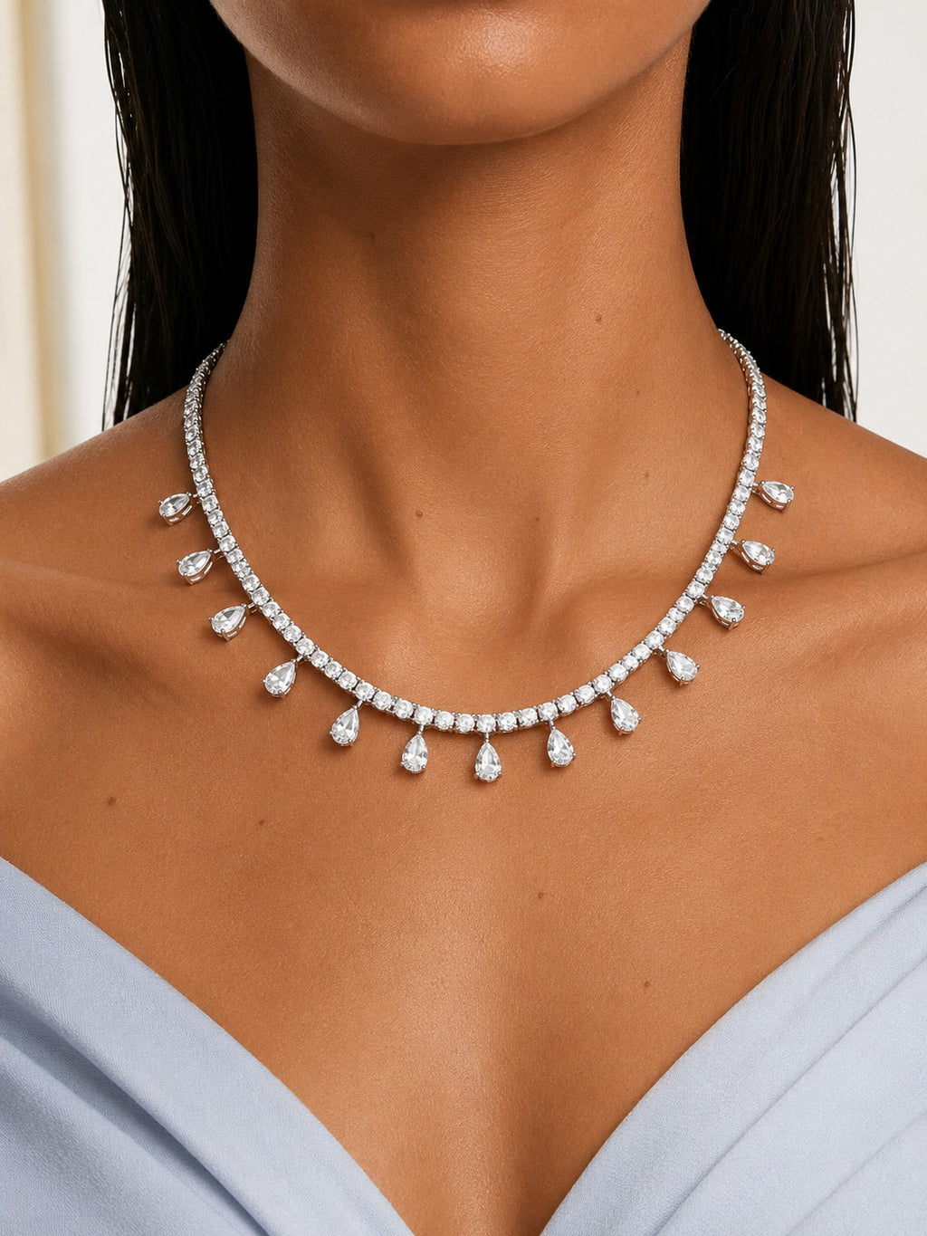 Inaya Diamond Drop & Zircon Diamond Necklace Set (Necklace & Earrings)