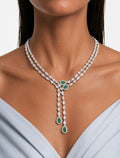 Roselle Drop Necklace Emerald and Diamond-Like Zircon Statement Necklace Set (Necklace & Earrings)