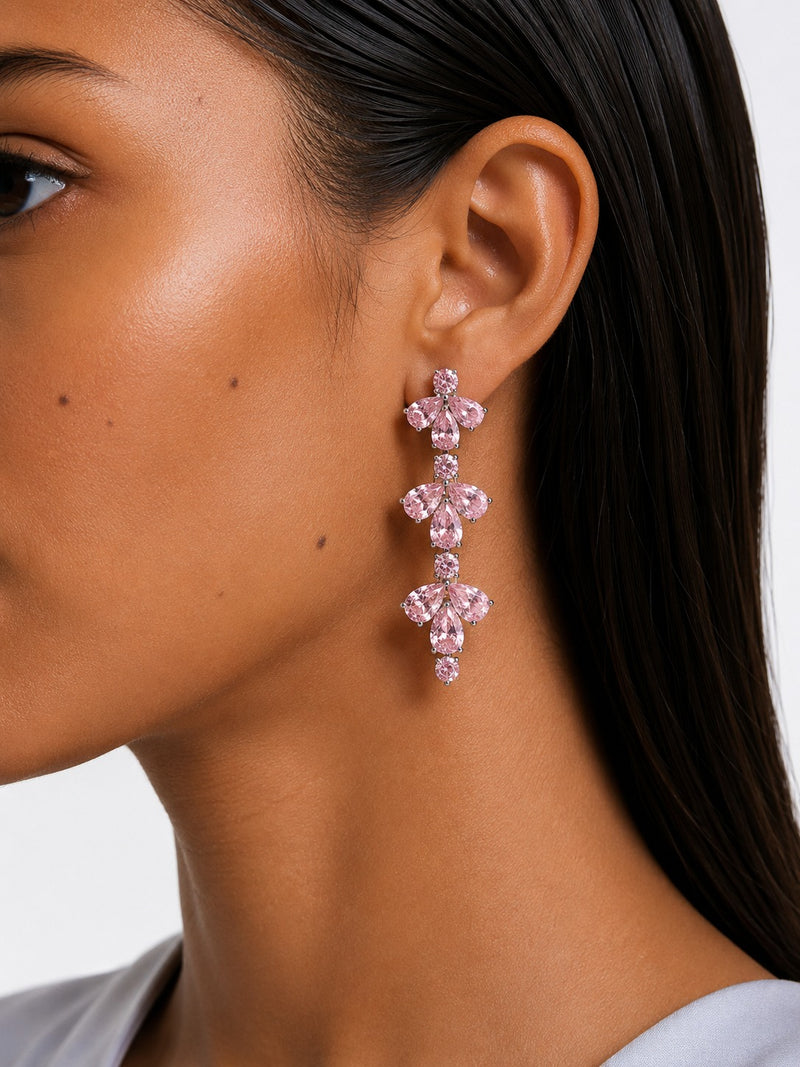 Maharani Fiorella Pink Diamond-Like Zircon Statement Pendant Necklace Set & Riviera Pink & Zircon Diamond Single Line Tennis Necklace Set (2 Necklace & 2 Earrings)