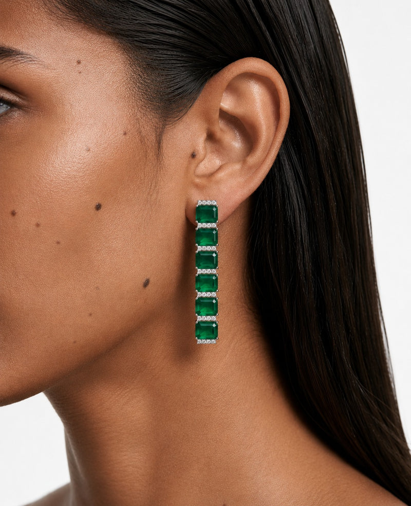 Riviera Emerald & Zircon Diamond Single Line Tennis Necklace Set (Necklace & Earrings)