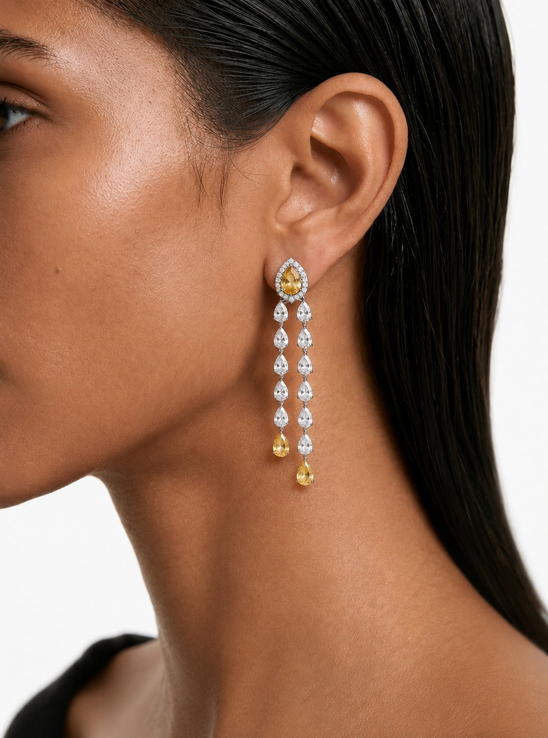 Roselle Drop Necklace Citrine and Diamond-Like Zircon Statement Necklace Set (Necklace & Earrings)