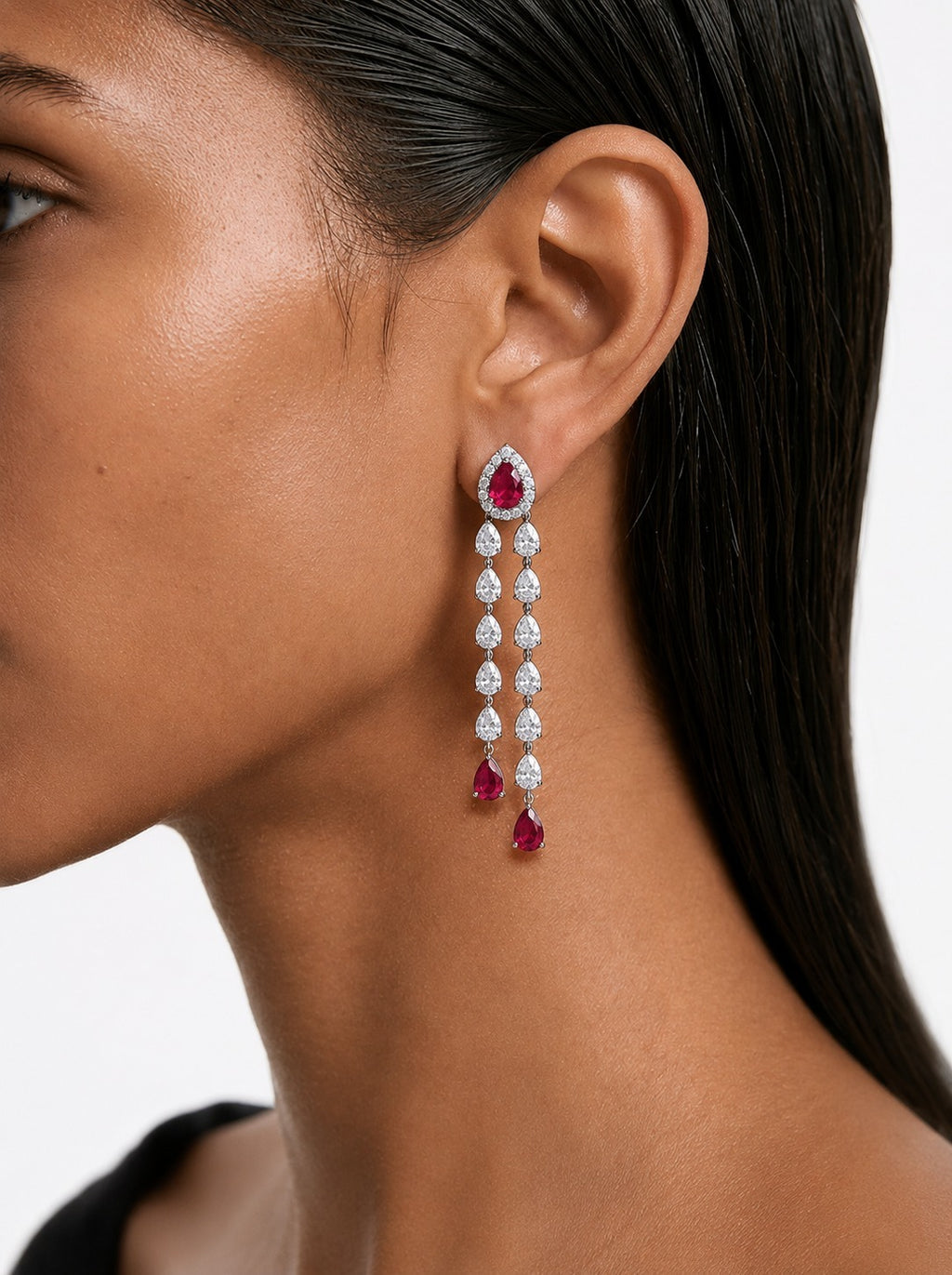 Maharani Roselle Drop Necklace Ruby and Diamond-Like Zircon Statement Necklace Set & Solara Ruby Diamond-Like Zircon Necklace Set (2 Necklace & 2 Earrings)