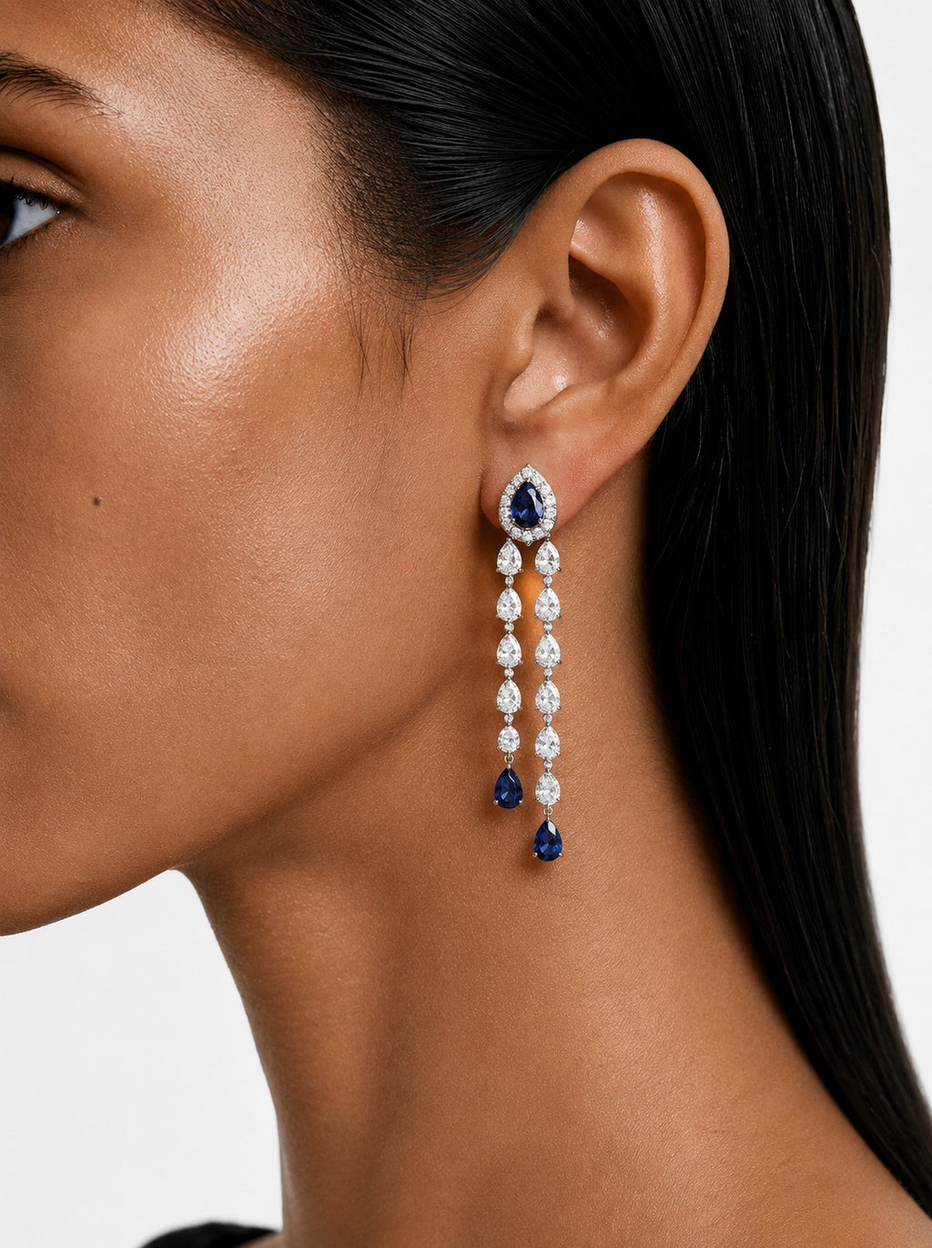 Roselle Drop Necklace Sapphire and Diamond-Like Zircon Statement Necklace Set (Necklace & Earrings)