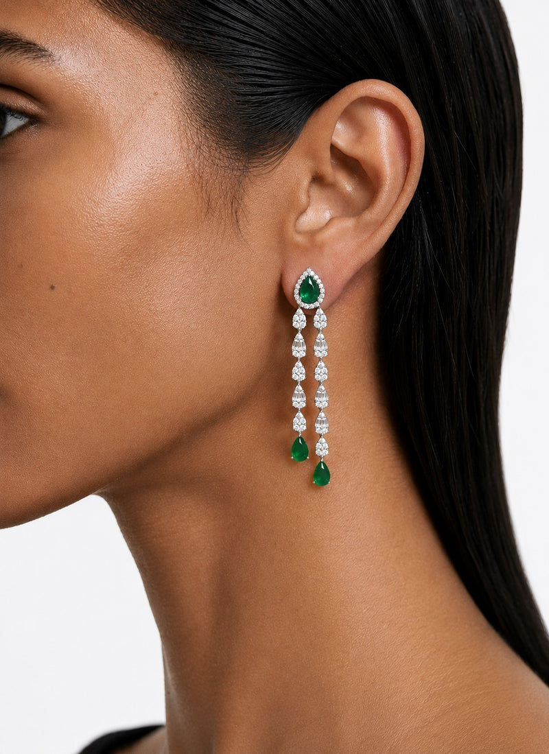 Roselle Drop Necklace Emerald and Diamond-Like Zircon Statement Necklace Set (Necklace & Earrings)