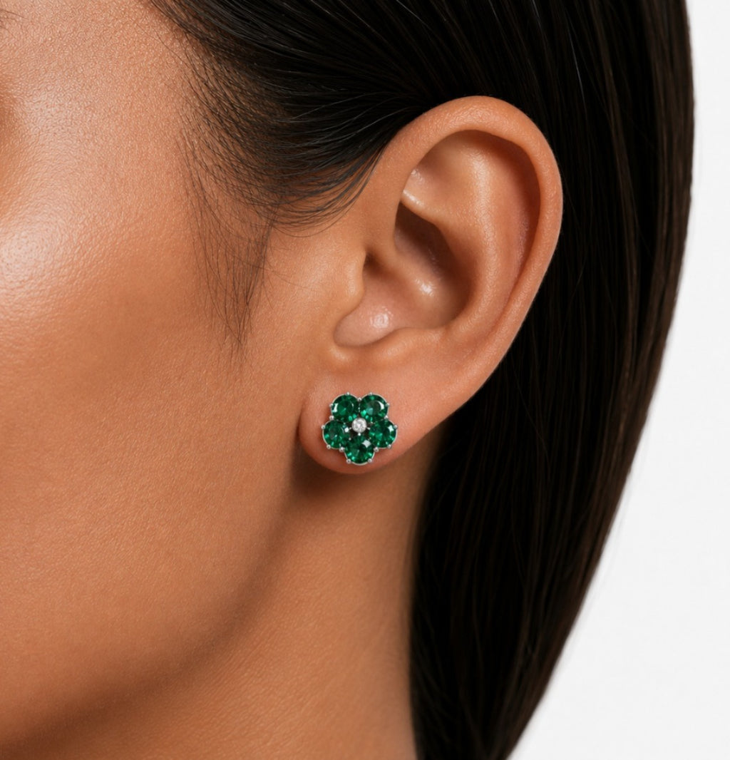 Colette Emerald Bloom & Diamond-Like Zircon Statement Pendant Necklace Set (Necklace & Earrings)
