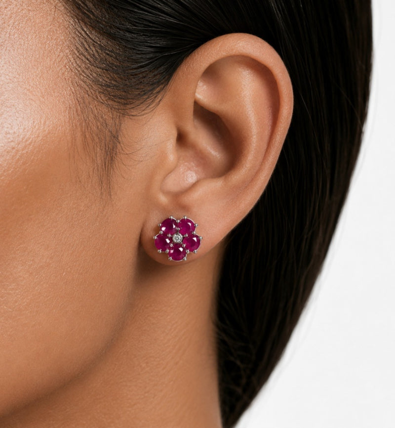 Colette Ruby Bloom & Diamond-Like Zircon Statement Pendant Necklace Set (Necklace & Earrings)