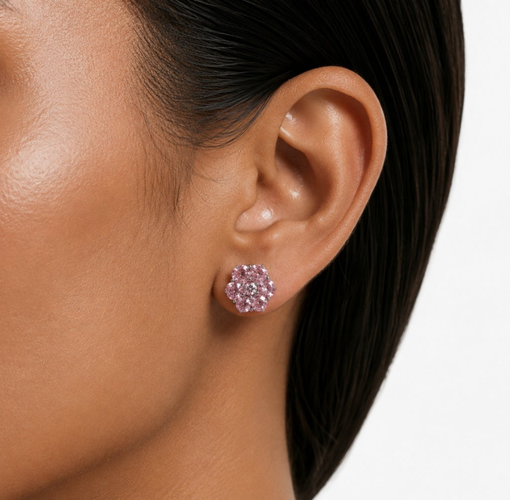 Colette Pink Bloom & Diamond-Like Zircon Statement Pendant Necklace Set (Necklace & Earrings)