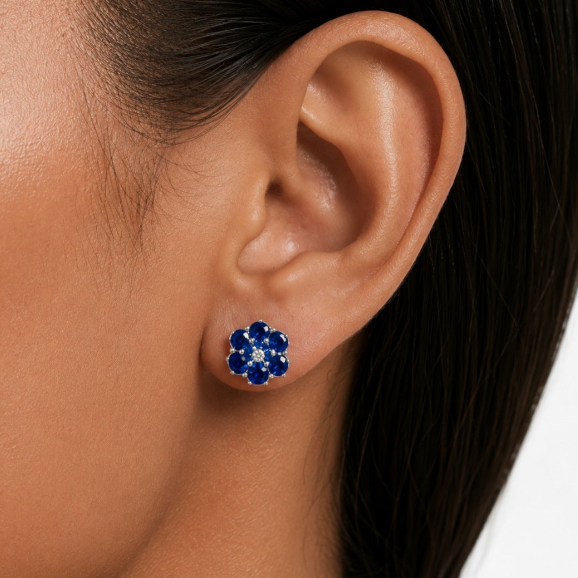 Colette Sapphire Bloom & Diamond-Like Zircon Statement Pendant Necklace Set (Necklace & Earrings)