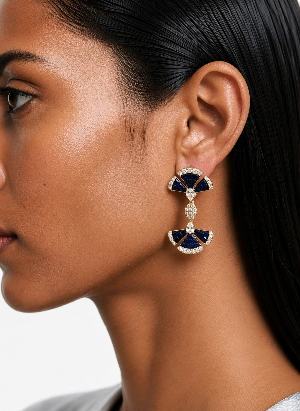 Monarch Sapphire Diamond-Like Zircon Statement Pendant Necklace Set (Necklace & Earrings)