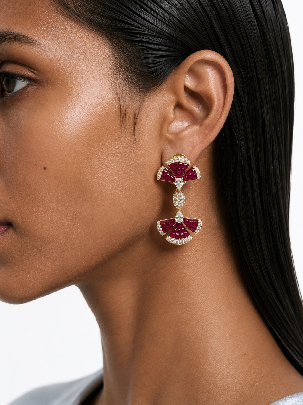 Monarch Ruby Diamond-Like Zircon Statement Pendant Necklace Set (Necklace & Earrings)