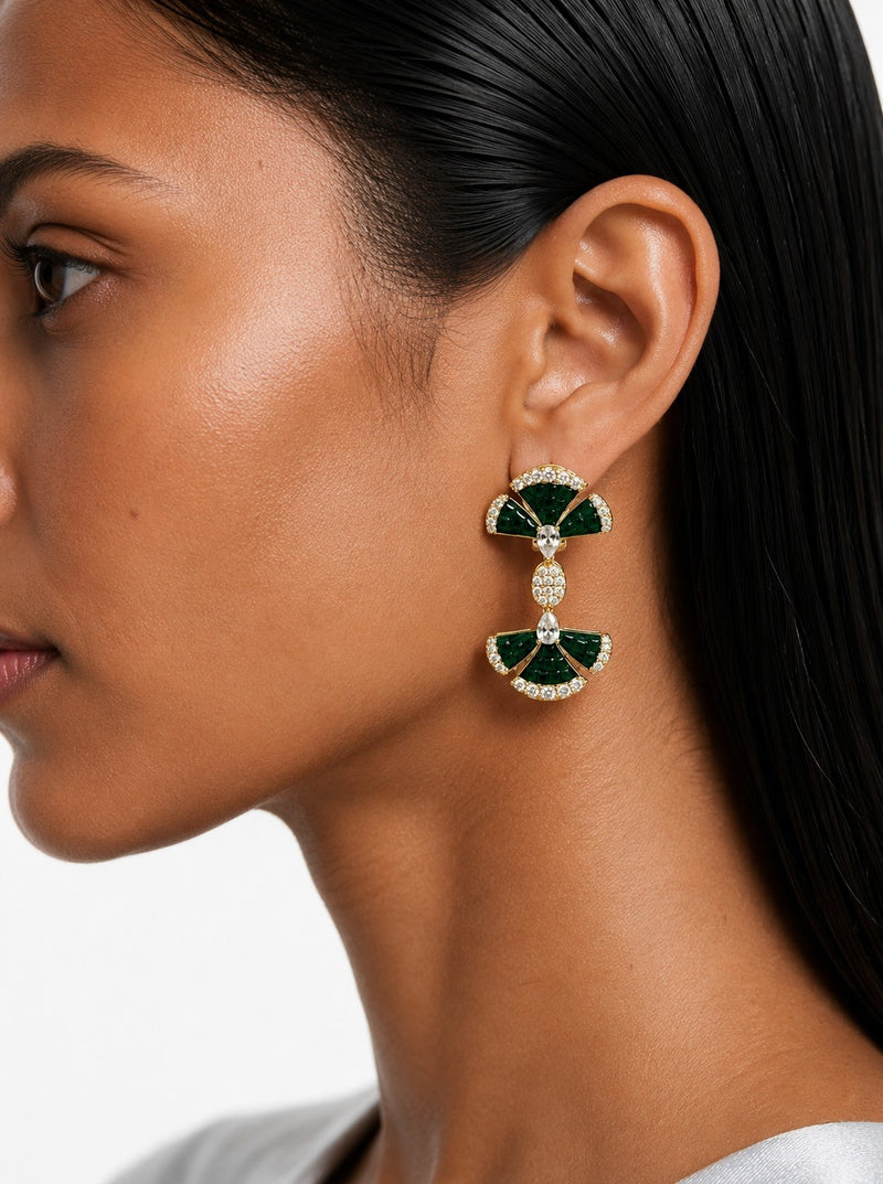 Monarch Emerald Diamond-Like Zircon Statement Pendant Necklace Set (Necklace & Earrings)