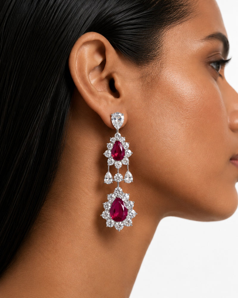 Ruby Diamond Drops Necklace Set – Necklace & Earrings